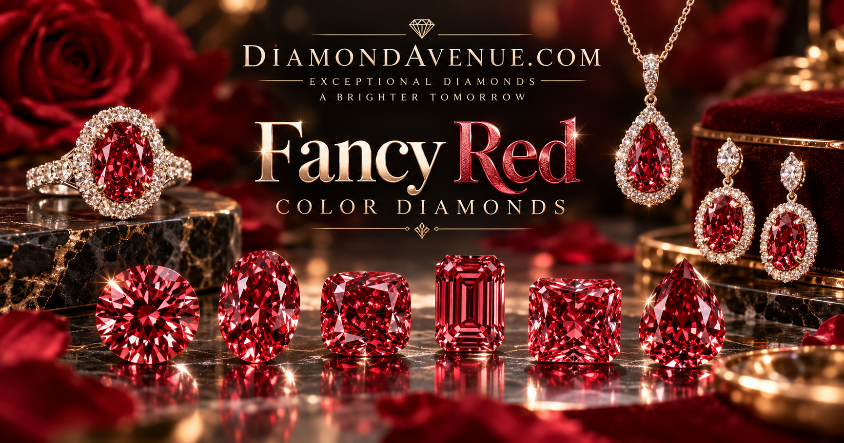 Montage of rare natural fancy red diamonds showing red and modified red diamond colors