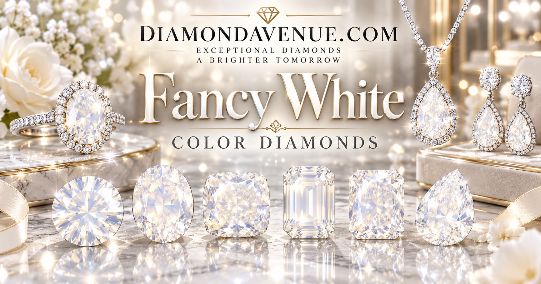 Montage of natural Fancy White diamonds showing milky, cloudy and opalescent appearances